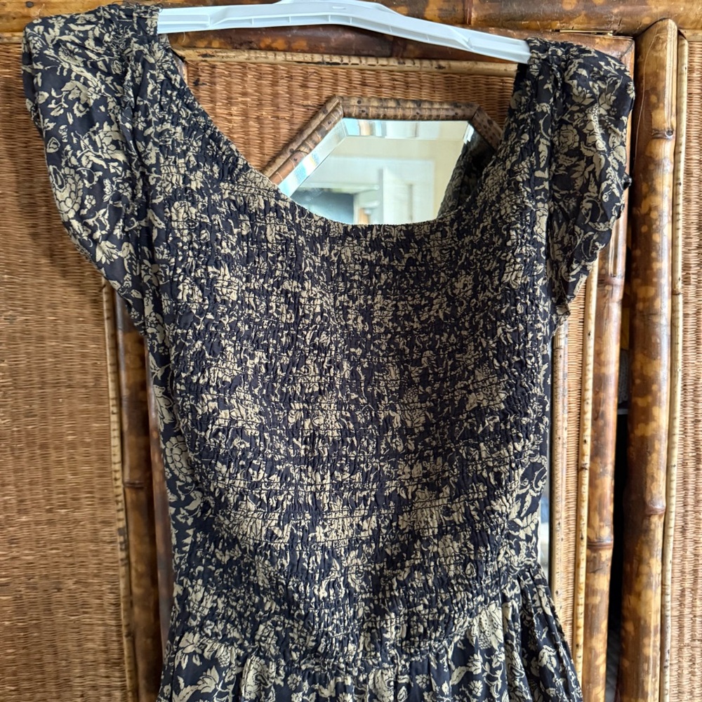 Free People Boho Black and Tan Floral Maxi Dress